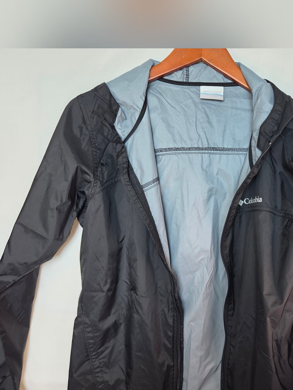 Columbia Jacket Youth XL 18-20 Black Grey Windbreaker Rain Unisex Full Zip Fall